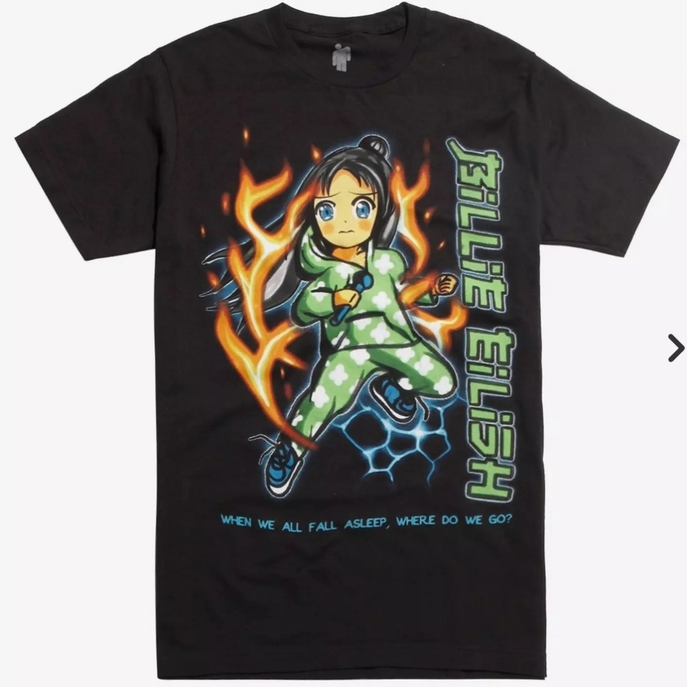 Billie Eilish Anime Flames Graphic TShirt Size S - Picture 11 of 11